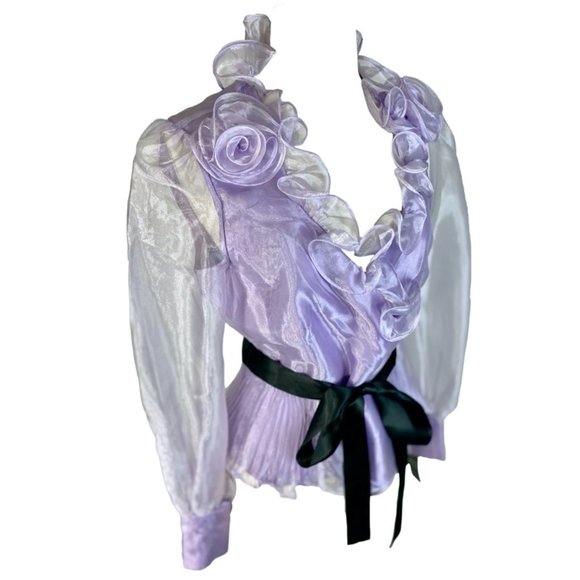 Chetta B. Gorgeous Lilac Organza Ruffle Blouse NWT - Picture 2 of 8